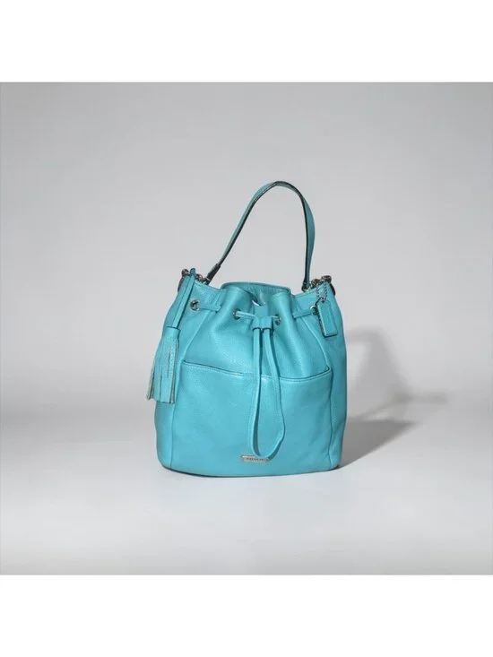 Coach Avery Drawstring Bucket Bag F27003 Robins Egg Blue Pebbled Leather Purse - Picture 10 of 10